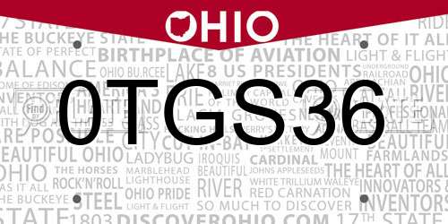0TGS36 Ohio License Plate