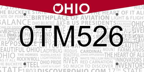 0TM526 Ohio License Plate