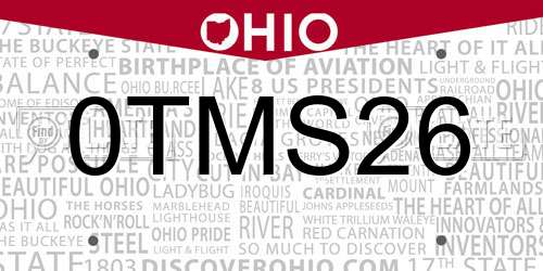 0TMS26 Ohio License Plate