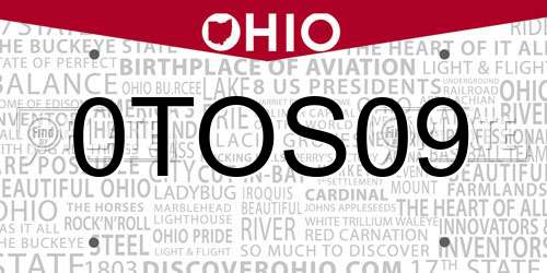 0TOS09 Ohio License Plate