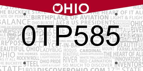 0TP585 Ohio License Plate