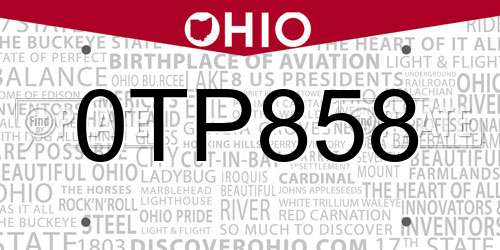 0TP858 Ohio License Plate