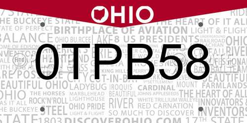 0TPB58 Ohio License Plate