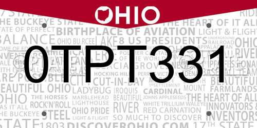 0TPT331 Ohio License Plate