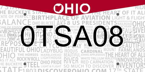 0TSA08 Ohio License Plate