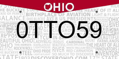 0TTO59 Ohio License Plate