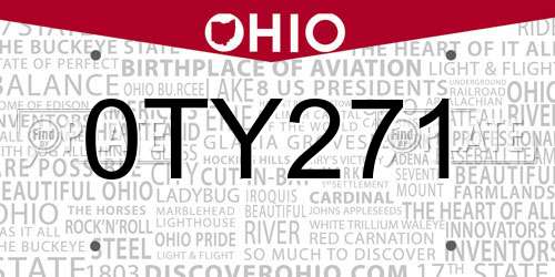 0TY271 Ohio License Plate