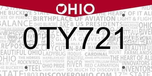 0TY721 Ohio License Plate