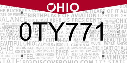 0TY771 Ohio License Plate