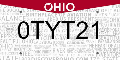 0TYT21 Ohio License Plate