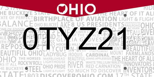 0TYZ21 Ohio License Plate
