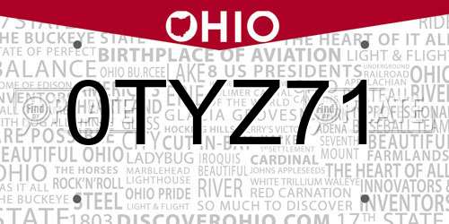 0TYZ71 Ohio License Plate