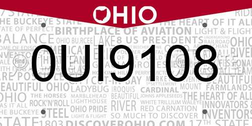 0UI9108 Ohio License Plate