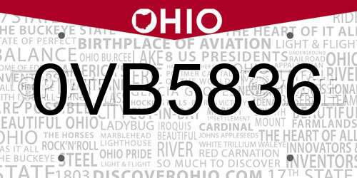 0VB5836 Ohio License Plate