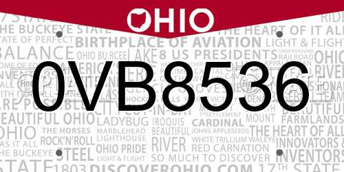 0VB8536 Ohio License Plate
