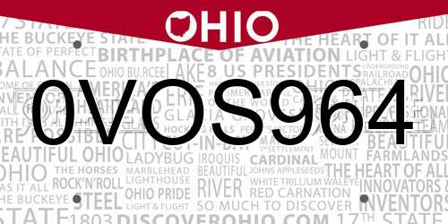 0VOS964 Ohio License Plate