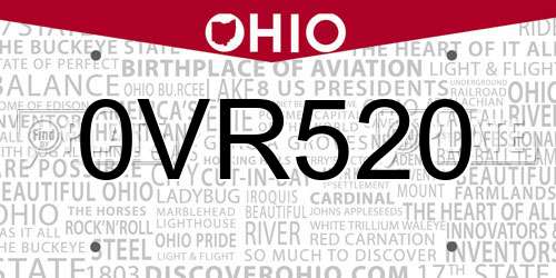 0VR520 Ohio License Plate