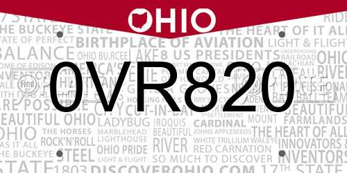 0VR820 Ohio License Plate