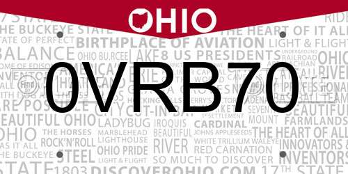 0VRB70 Ohio License Plate