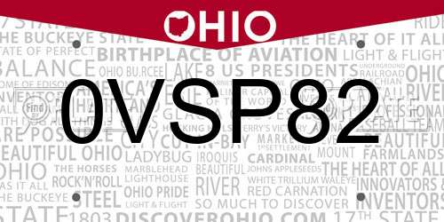 0VSP82 Ohio License Plate