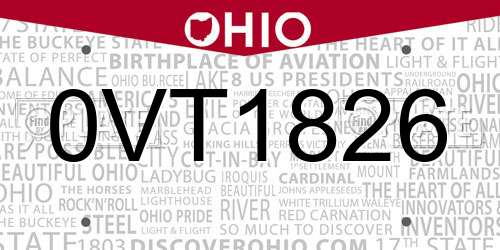 0VT1826 Ohio License Plate