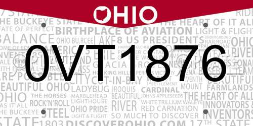 0VT1876 Ohio License Plate
