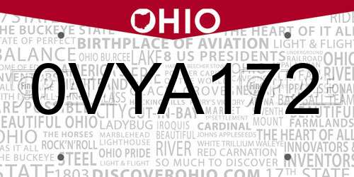 0VYA172 Ohio License Plate