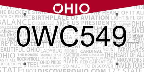 0WC549 Ohio License Plate