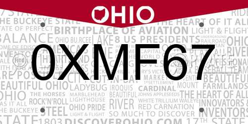 0XMF67 Ohio License Plate