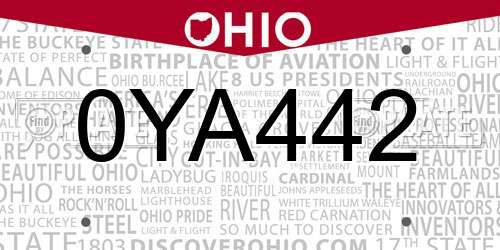 0YA442 Ohio License Plate