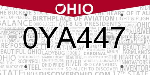 0YA447 Ohio License Plate