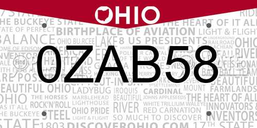 0ZAB58 Ohio License Plate
