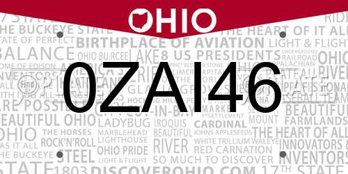 0ZAI46 Ohio License Plate