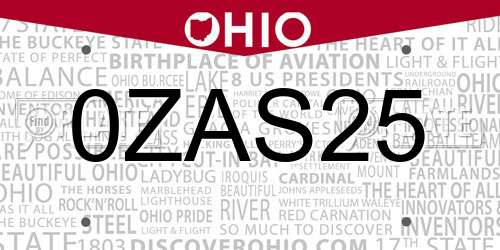 0ZAS25 Ohio License Plate