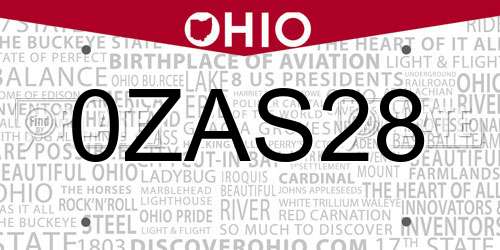 0ZAS28 Ohio License Plate