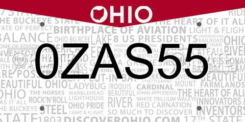 0ZAS55 Ohio License Plate