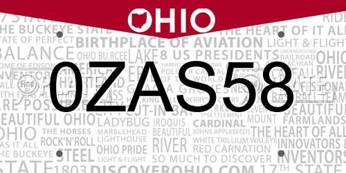 0ZAS58 Ohio License Plate