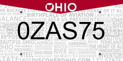 0ZAS75 Ohio License Plate