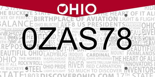 0ZAS78 Ohio License Plate