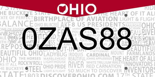 0ZAS88 Ohio License Plate