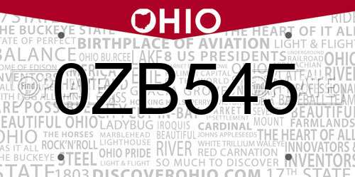 0ZB545 Ohio License Plate