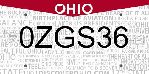 0ZGS36 Ohio License Plate