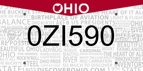 0ZI590 Ohio License Plate