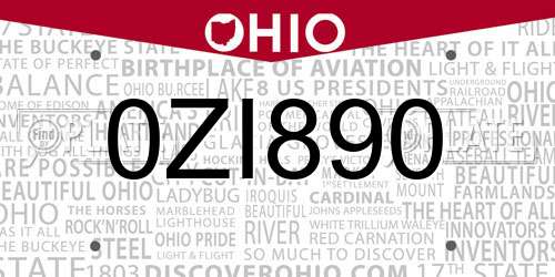 0ZI890 Ohio License Plate