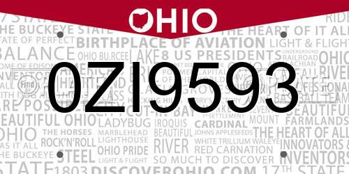 0ZI9593 Ohio License Plate