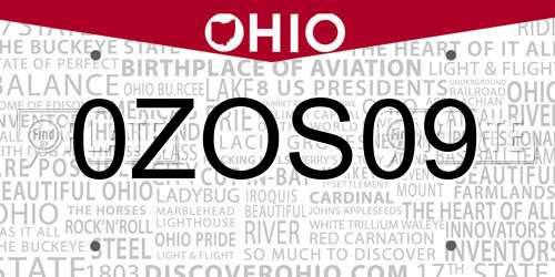 0ZOS09 Ohio License Plate