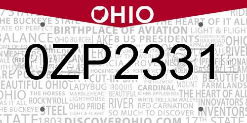 0ZP2331 Ohio License Plate