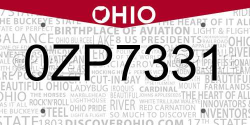 0ZP7331 Ohio License Plate