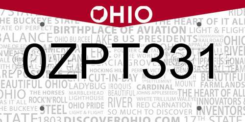 0ZPT331 Ohio License Plate