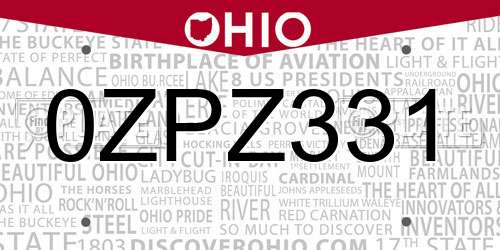 0ZPZ331 Ohio License Plate